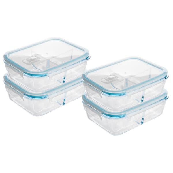 LEXI HOME 51 Oz. 3-Compartment Borosilicate Glass Food Storage Container with Vented Lid 4-Pack