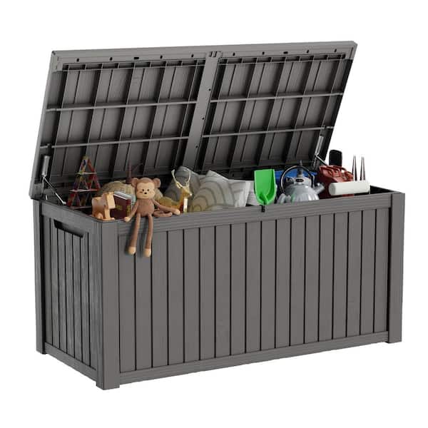 EasyUp 150 Gal. Light Brown Large Resin Outdoor Storage Deck Box F150GB-LB  - The Home Depot