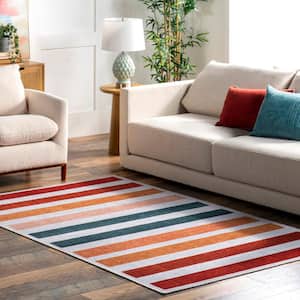 Colorful Striped Machine Washable Kids Multicolor 3 ft. x 5 ft. Accent Rug