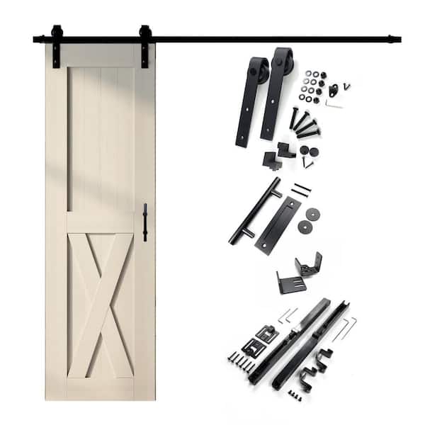 HOMACER 24 in. x 84 in. X-Frame Tinsmith Gray Solid Pine Wood Interior Sliding Barn Door with Hardware Kit, Non-Bypass