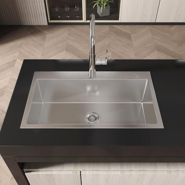 32 in. Drop-In Single Bowl 20-Gauge Gray Stainless Steel Kitchen Sink with Drain