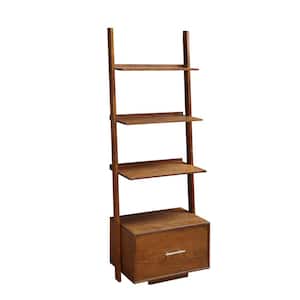 69 in. Dark Walnut Wood 4-shelf Ladder Bookcase with Open Back
