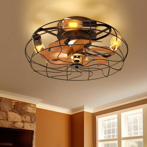 TOZING 19.6 in. Indoor Enclosed Flush Mount Cage Ceiling Fan with Light