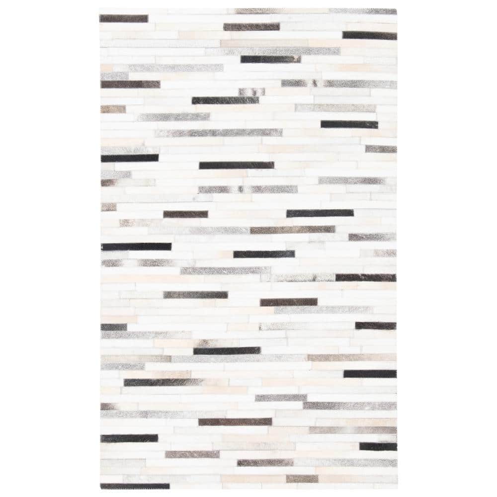 Ivory Geometric Hand-Knotted Cowhide Area Rug - 3' x 5'