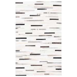 Studio Leather Ivory Grey 3 ft. x 5 ft. Striped Area Rug