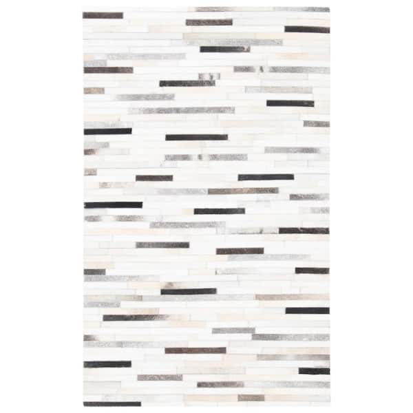 Studio Leather Ivory Grey Doormat 3 ft. x 5 ft. Striped Area Rug