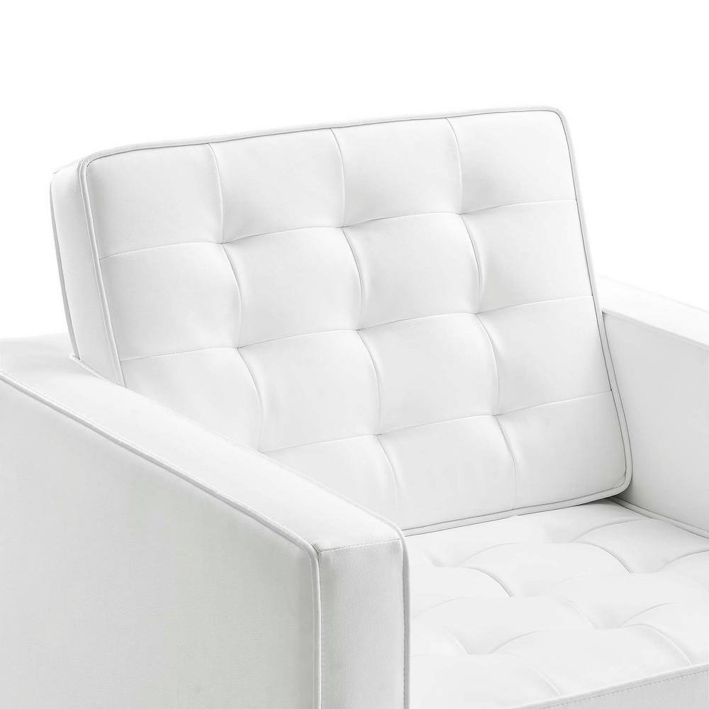 Silver White Faux Leather Accent Chair with Metal Frame