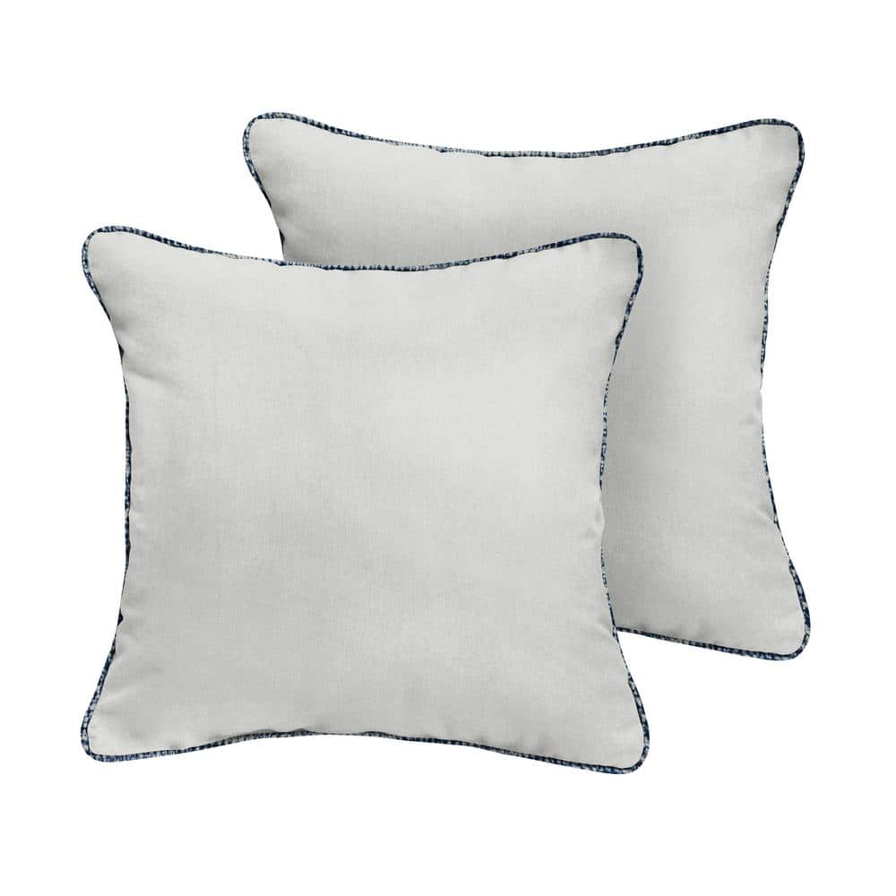 Ivory/Blue Outdoor Corded Throw Pillows (2-Pack)