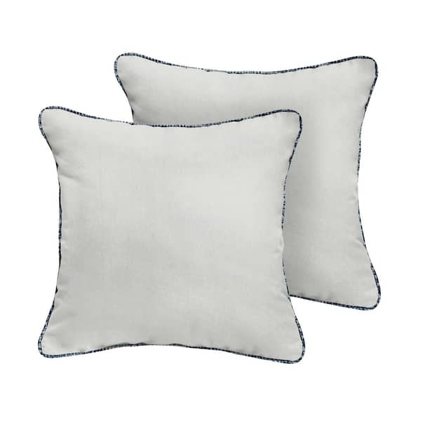 SORRA HOME Ivory/Blue Outdoor Corded Throw Pillows (2-Pack)