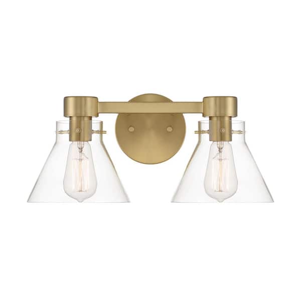 Designers Fountain Willow Creek 16.5 in. 2-Light Brushed Gold Contemporary Vanity Light with Clear Blown Glass Shades