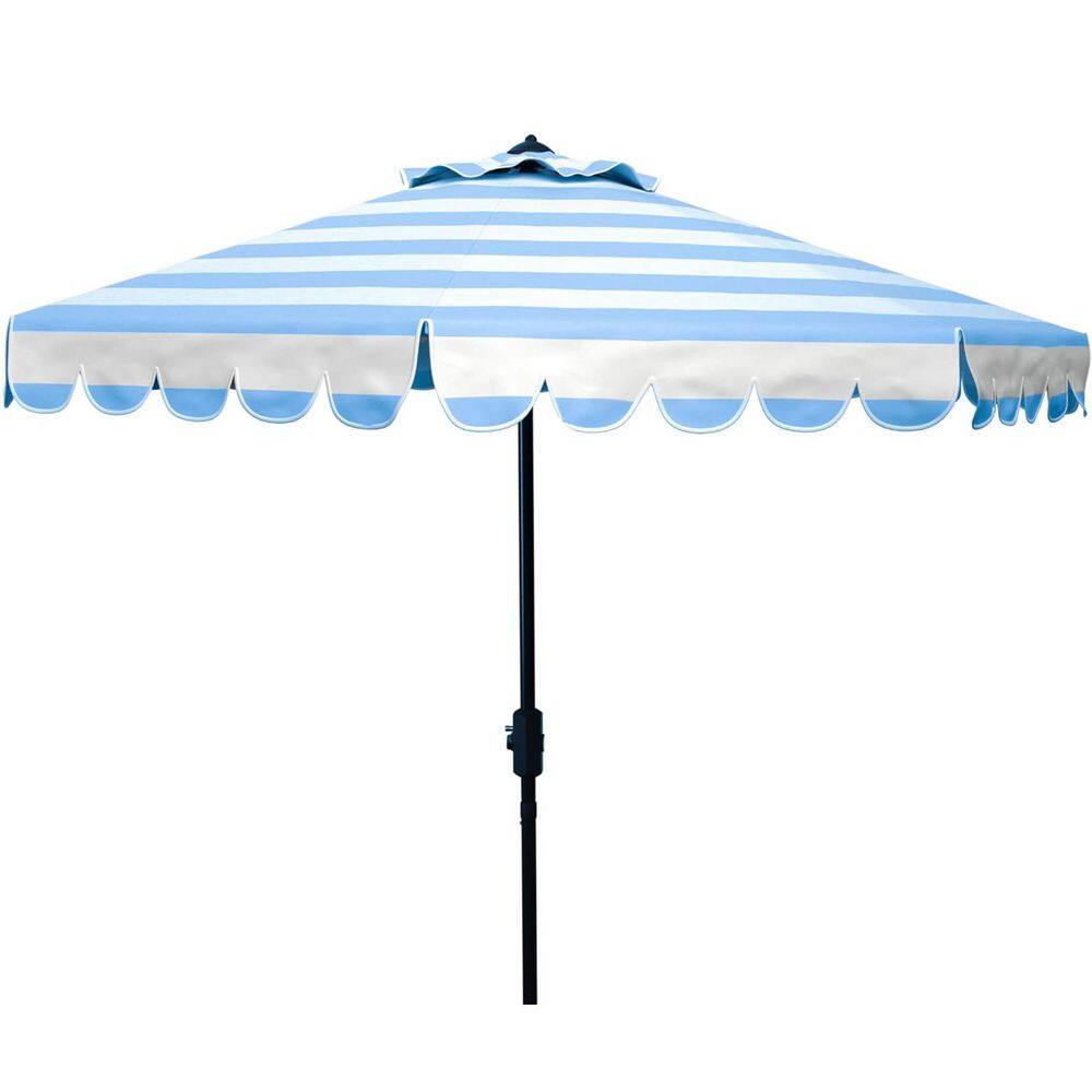 9 ft. Aluminum Market Tilt Patio Umbrella in Baby Blue and White Striped