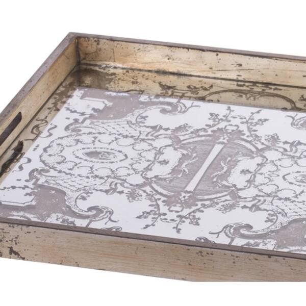 Ravello Large Etched Tray Antique Brass Finish