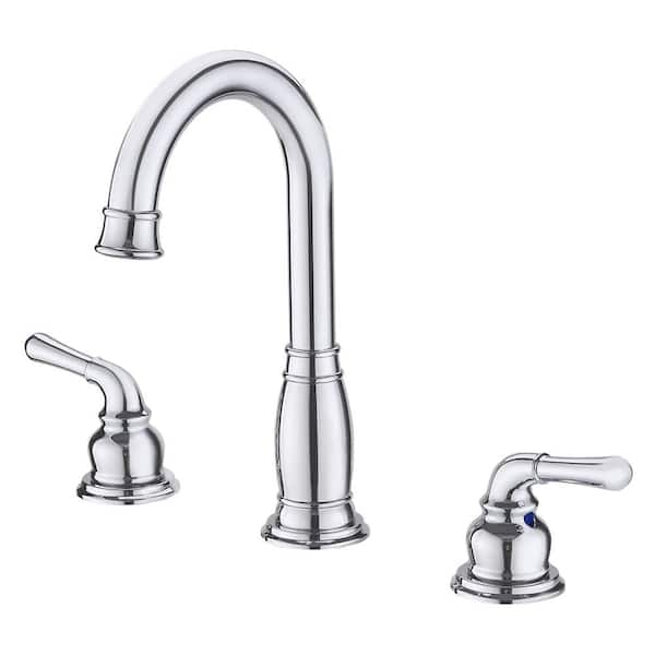 Phiestina Chrome Widespread Bathroom Faucet 3-Hole 8 inch 2-Handle with Valve and Metal Pop-Up Drain, Tall Basin Sink Faucet