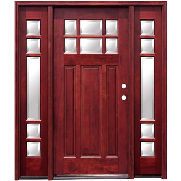 Pacific Entries 70 in. x 80 in. Craftsman 6 Lite Stained Mahogany Wood Prehung Front Door with 6 in. Wall Series and 14 in. Sidelites