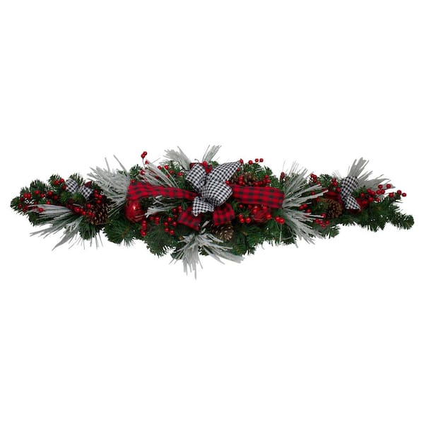 52 in. Houndstooth Bows and Berries Artificial Christmas Swag Unlit