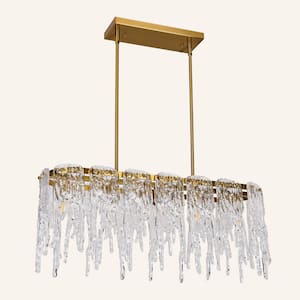 Modern 5-Lights Gold Rectangular Linear Chandelier with Crystal Glass Shade for Kitchen Island