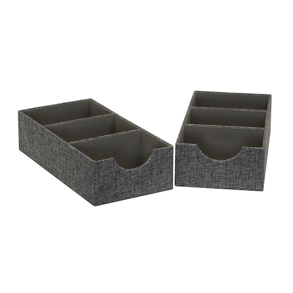 HOUSEHOLD ESSENTIALS 6 in. W x 3 in. H 1 Drawer Graphite Linen Section Hard-Sided Trays, Set (2-Pack)