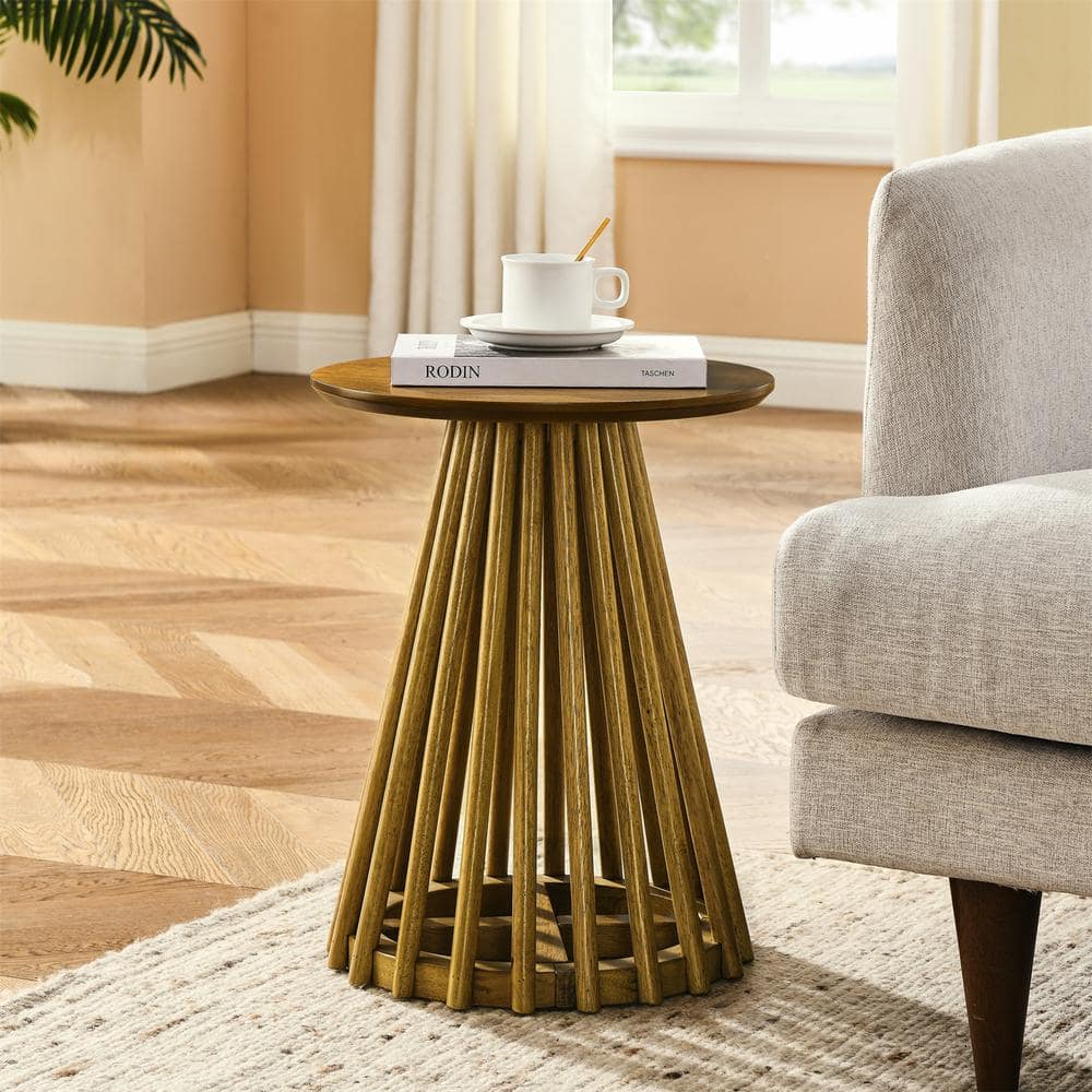 15.75 in. Brown Round Wood Coffee Table