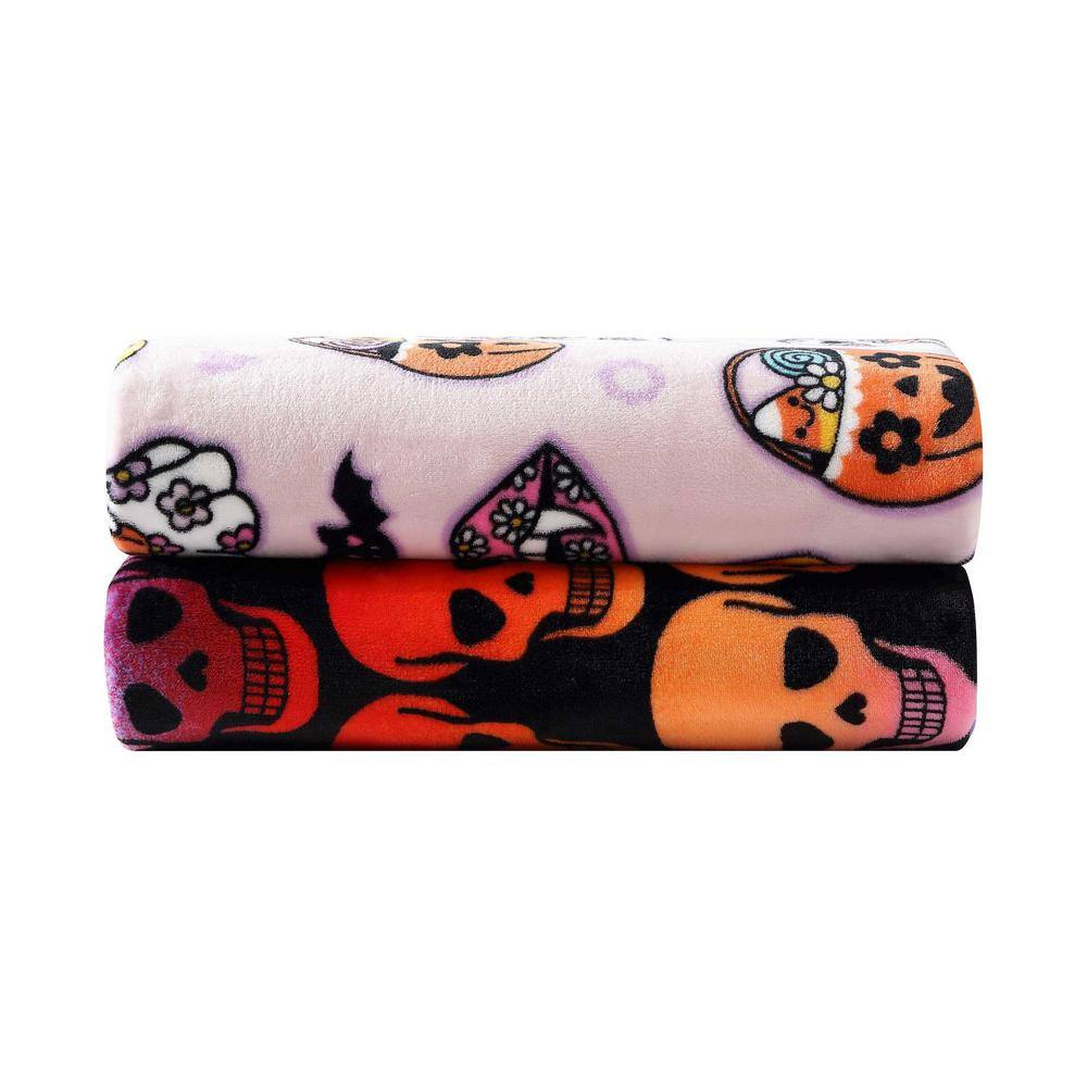 Skull Ombre Black and Multicolor Fleece Throw Blanket