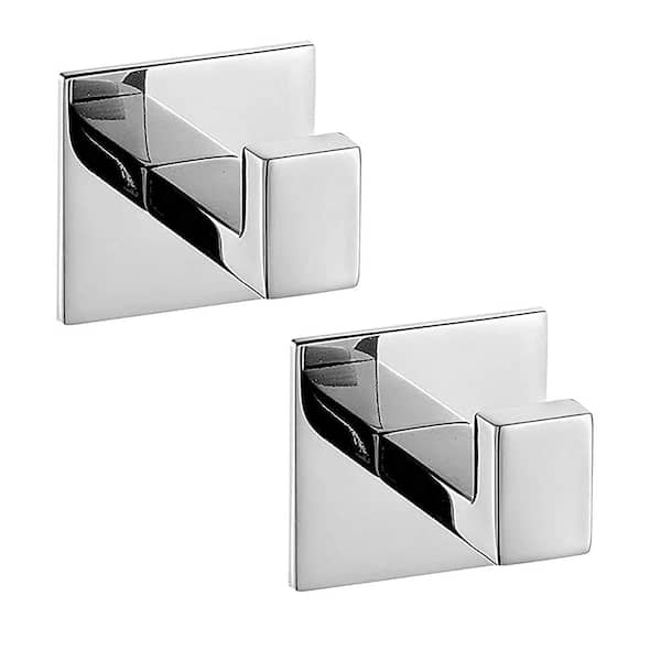 2-Pack Self-Adhesive Stainless Steel Towel Hook Set, 304 Chrome Finish, No Drill Robe Hook 2.24 x 2.13