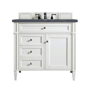 Brittany 36 in. W x 23.5 in.D x 34 in. H Single Vanity in Bright White with Quartz Top in Charcoal Soapstone