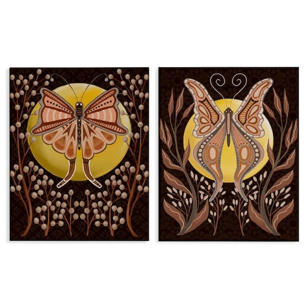 Stupell Industries Moth & Moons in Nature by Regina Moore 2 Pieces Unframed Animal Graphic Art Print 20 in. x 16 in.