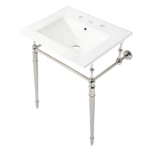 Edwardian 24 in. Ceramic Console Sink Set with Brass Legs in White/Polished Nickel