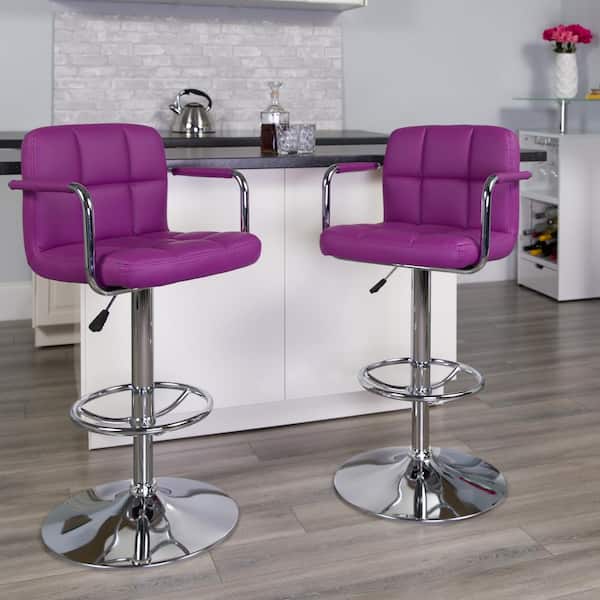Flash Furniture 33.25 in. Adjustable Height Purple Cushioned Bar Stool