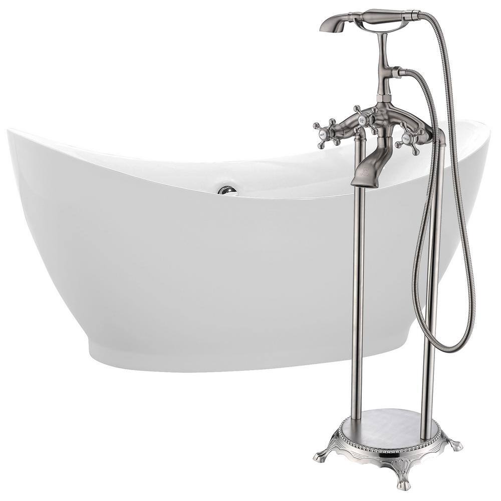 Reginald 68 in. Acrylic Flatbottom Non-Whirlpool Bathtub in White with Tuge