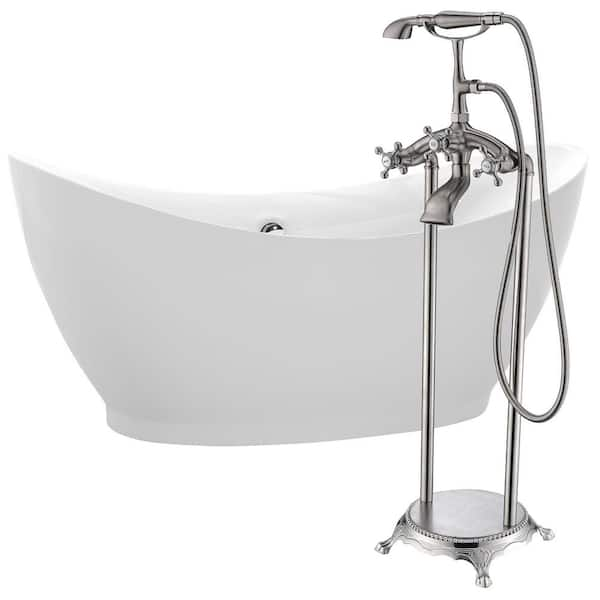 ANZZI Reginald 68 in. Acrylic Flatbottom Non-Whirlpool Bathtub in White with Tugela Faucet in Brushed Nickel