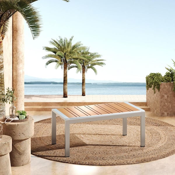 Solvayne Natural + Silver Aluminum Outdoor Patio Coffee Table