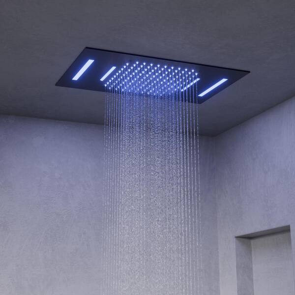 GRANDJOY Smart LED 23 x 15 in. 15-Spray Multi-Function Wall Bar Shower ...