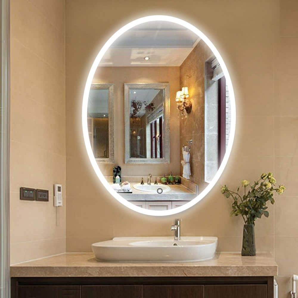 Vanity Art 235 In W X 355 In H Framed Oval Led Light Bathroom Vanity Mirror In Clear Va50 The Home Depot