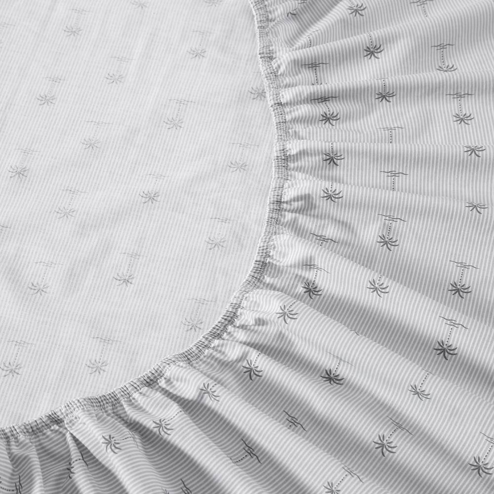 Gray Cotton Percale Queen Sheet Set with Palm Print