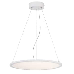 Atler Integrated LED Matte White Chandelier with White Acrylic Disc