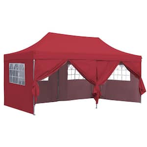 10 ft. x 20 ft. Red Patio Outdoor Canopy Tent with 6-Side Walls and Carrying Bag
