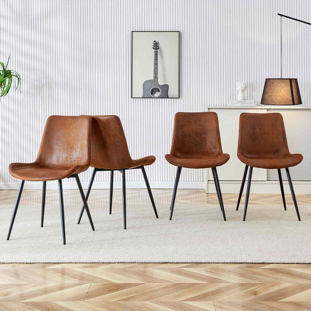 Brown Suede Upholstered High Back Side Chair Set with Metal Legs