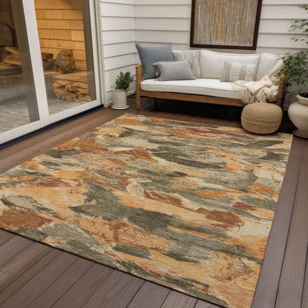Copper Red Abstract Washable 3' x 5' Synthetic Rug