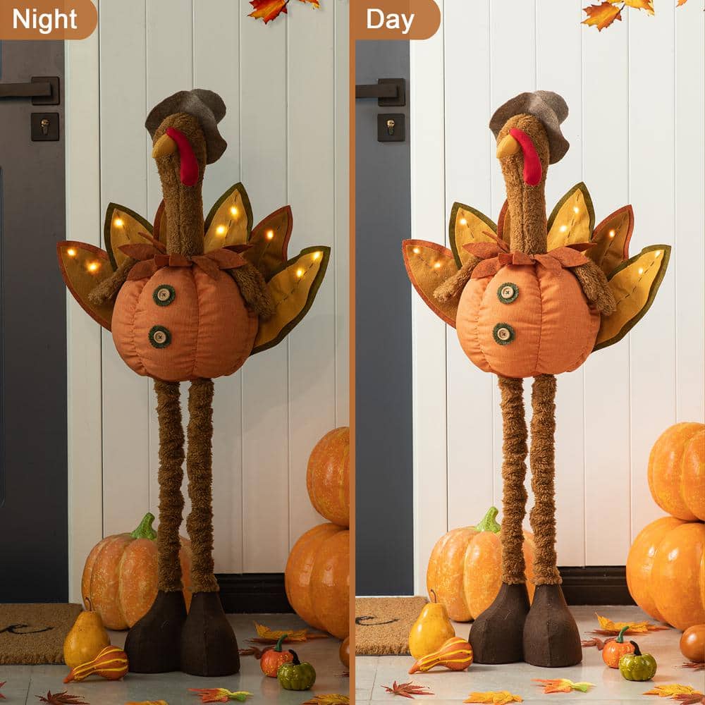 Autumn Orange Fabric Turkey Decor with Telescoping Legs