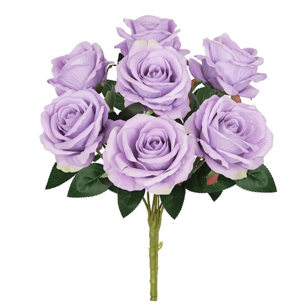 16 in. Lavender Artificial Velvet Rose Flower Stem Bush Bouquet (Set of 2)