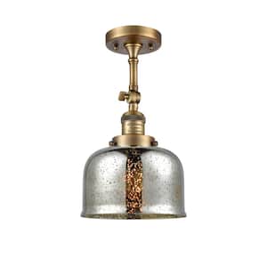 Franklin Restoration Bell 8 in. 1-Light Brushed Brass Semi-Flush Mount with Silver Plated Mercury Glass Shade