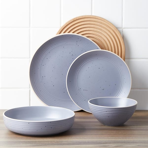 Stone + Lain Tom Stoneware Grey and Blue Dinnerware Set | 16-Piece 8