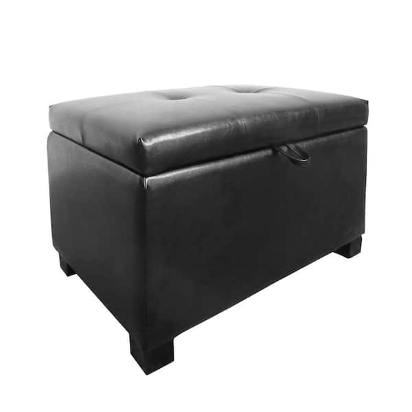 CorLiving Antonio Black Bonded Leather Storage Ottoman