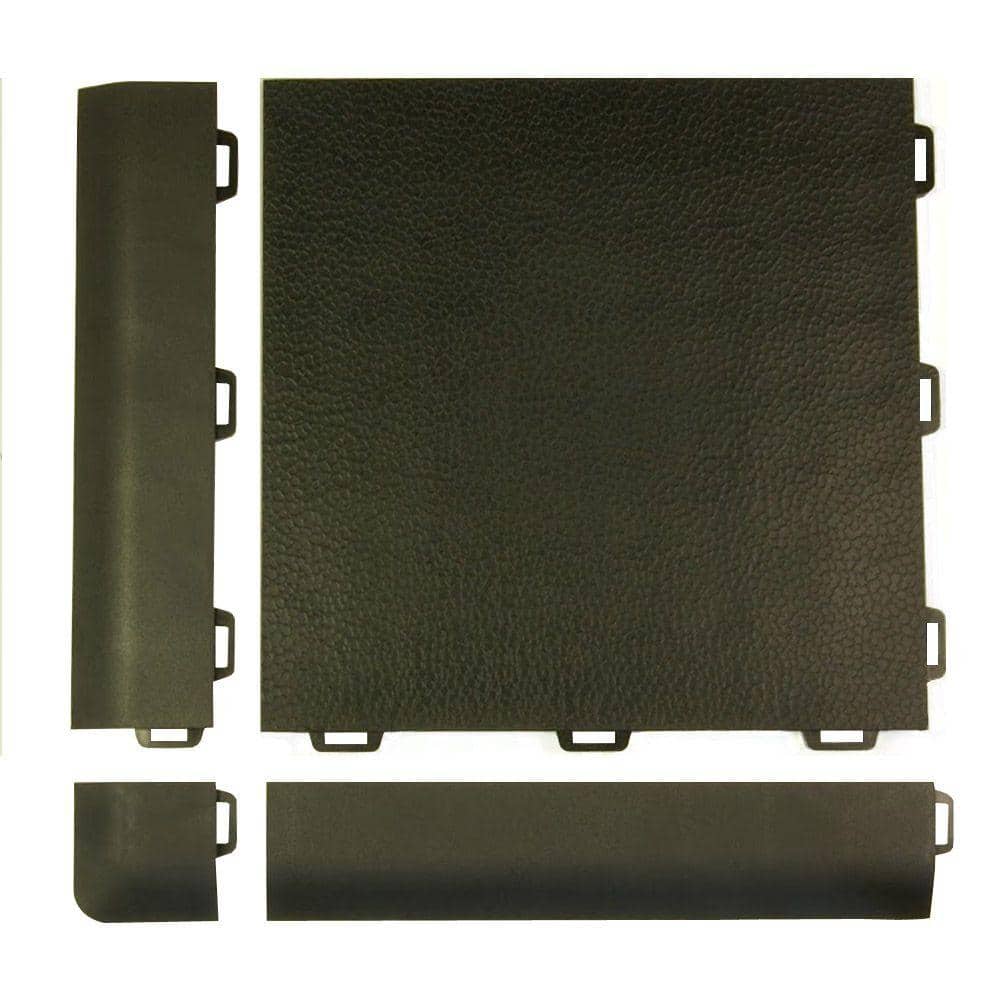 StayLock Black PVC Interlocking Waterproof Floor Tiles, 12x12 inches