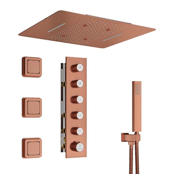 Luxury 3-Spray 2.5 GPM 23.62 in. Ceiling Mount Dual Shower Heads Fixed and Handheld Shower Heads in Brushed Rose Gold