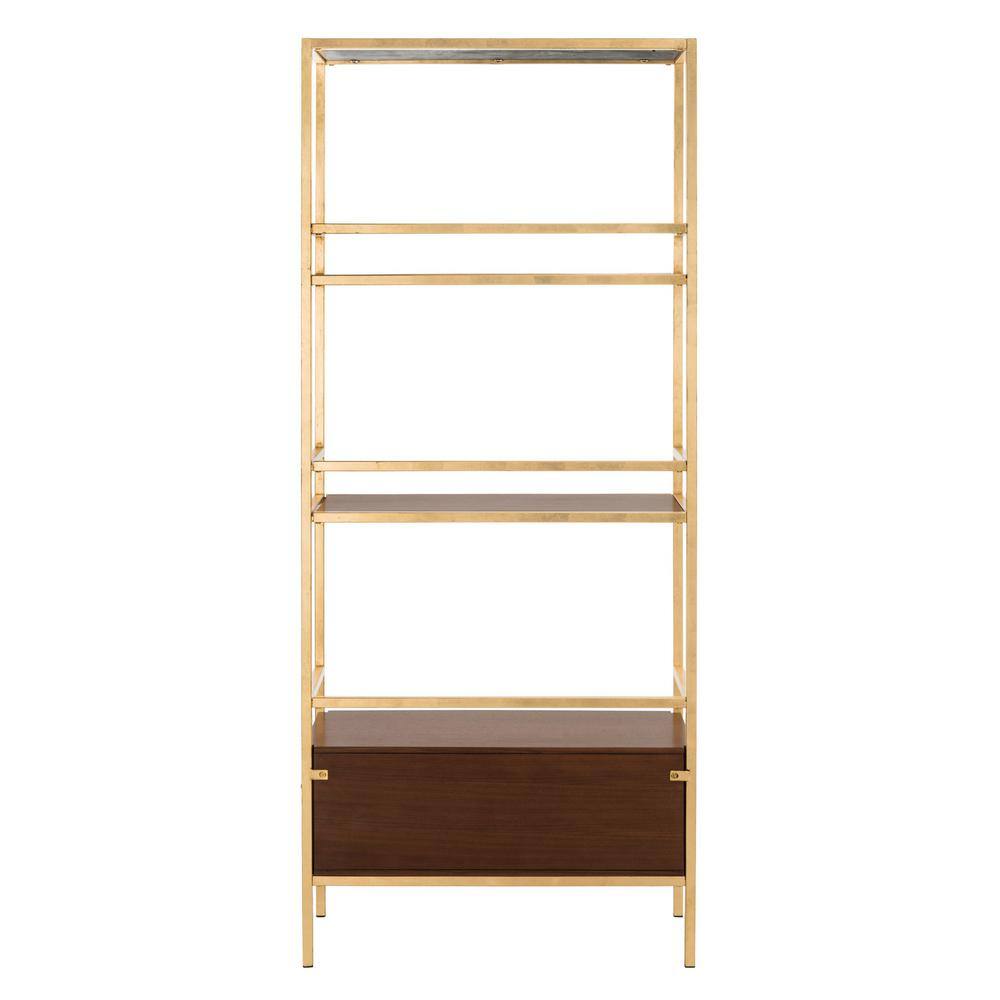 Mateo Gold and Walnut 4-Tier Etagere with Drawer