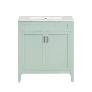 18.3in. W x 30in. D x 33.85in. H 1 Sink Freestanding Bath Vanity in Green with White Ceramic Top