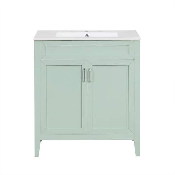FUNKOL 18.3in. W x 30in. D x 33.85in. H 1 Sink Freestanding Bath Vanity in Green with White Ceramic Top