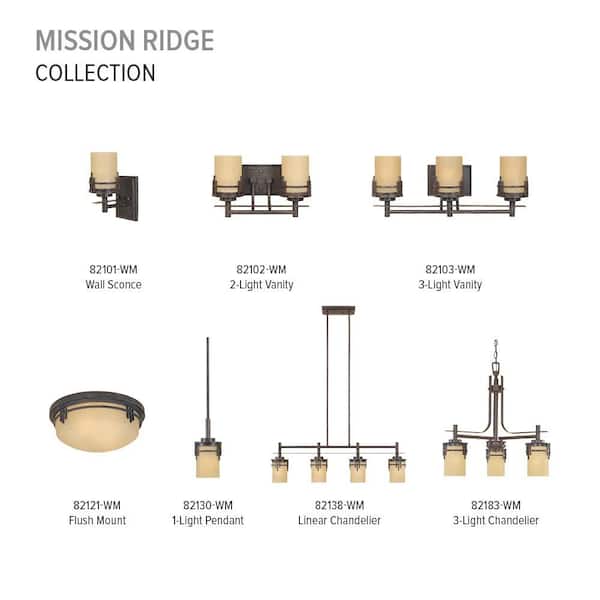 Designers Fountain - Mission Ridge 60-Watt 1-Light Warm mahogany Mission Pendant Light with Goldenrod Glass Shade and No Bulbs Included