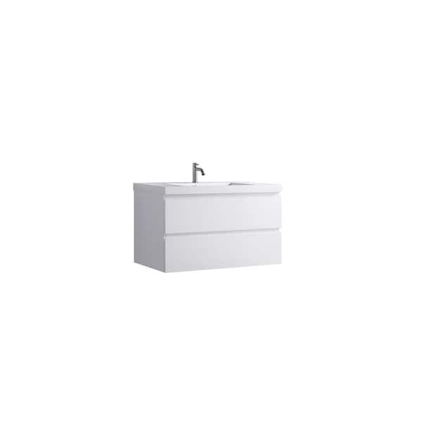 VSA 35.5 in. W x 19.75 in. D x 21.75 in. H Wall Mounted Bath Vanity in White with Resin Top